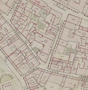 Particolare tratto dal Catasto Gregoriano (1835) della città di Bologna, messo a disposizione dall'Archivio di Stato di Roma con il progetto "Imago II".