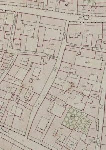 Particolare tratto dal Catasto Gregoriano (1835) della città di Bologna, messo a disposizione dall'Archivio di Stato di Roma con il progetto "Imago II".