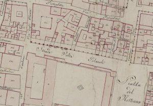 Particolare tratto dal Catasto Gregoriano (1835) della città di Bologna, messo a disposizione dall'Archivio di Stato di Roma con il progetto "Imago II".