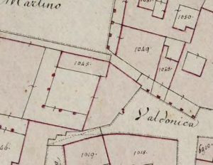 Particolare tratto dal Catasto Gregoriano (1835) della città di Bologna, messo a disposizione dall'Archivio di Stato di Roma con il progetto "Imago II".