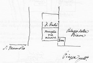 Immagine tratta dagli schizzi topografici disegnati da Giuseppe Guidicini a corredo delle note manoscritte delle "Cose Notabili ..." e pubblicati per la prima volta da Arnaldo Forni nel 2000.
