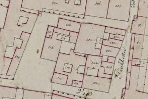 Particolare tratto dal Catasto Gregoriano (1835) della città di Bologna, messo a disposizione dall'Archivio di Stato di Roma con il progetto "Imago II".