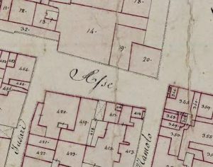 Particolare tratto dal Catasto Gregoriano (1835) della città di Bologna, messo a disposizione dall'Archivio di Stato di Roma con il progetto "Imago II".