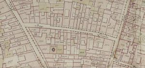 Particolare tratto dal Catasto Gregoriano (1835) della città di Bologna, messo a disposizione dall'Archivio di Stato di Roma con il progetto "Imago II".