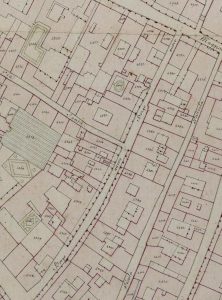 Particolare tratto dal Catasto Gregoriano (1835) della città di Bologna, messo a disposizione dall'Archivio di Stato di Roma con il progetto "Imago II".