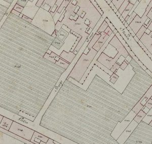 Particolare tratto dal Catasto Gregoriano (1835) della città di Bologna, messo a disposizione dall'Archivio di Stato di Roma con il progetto "Imago II".