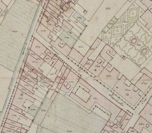 Particolare tratto dal Catasto Gregoriano (1835) della città di Bologna, messo a disposizione dall'Archivio di Stato di Roma con il progetto "Imago II".