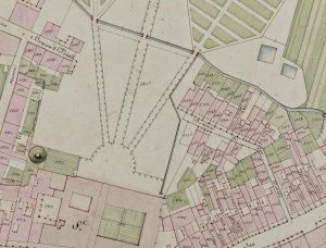Particolare tratto dal Catasto Gregoriano (1835) della città di Bologna, messo a disposizione dall'Archivio di Stato di Roma con il progetto "Imago II".