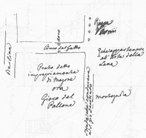 Immagine tratta dagli schizzi topografici disegnati da Giuseppe Guidicini a corredo delle note manoscritte delle "Cose Notabili ..." e pubblicati per la prima volta da Arnaldo Forni nel 2000.