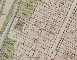 Particolare tratto dal Catasto Gregoriano (1835) della città di Bologna, messo a disposizione dall'Archivio di Stato di Roma con il progetto "Imago II".