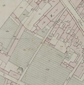 Particolare tratto dal Catasto Gregoriano (1835) della città di Bologna, messo a disposizione dall'Archivio di Stato di Roma con il progetto "Imago II".