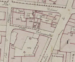 Particolare tratto dal Catasto Gregoriano (1835) della città di Bologna, messo a disposizione dall'Archivio di Stato di Roma con il progetto "Imago II".