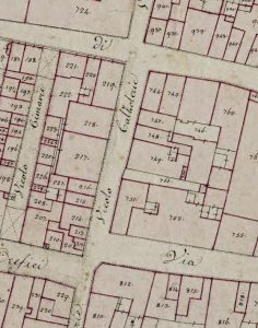 Particolare tratto dal Catasto Gregoriano (1835) della città di Bologna, messo a disposizione dall'Archivio di Stato di Roma con il progetto "Imago II".