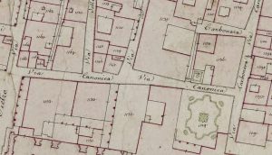 Particolare tratto dal Catasto Gregoriano (1835) della città di Bologna, messo a disposizione dall'Archivio di Stato di Roma con il progetto "Imago II".