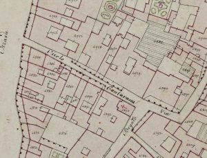 Particolare tratto dal Catasto Gregoriano (1835) della città di Bologna, messo a disposizione dall'Archivio di Stato di Roma con il progetto "Imago II".
