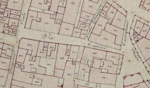 Particolare tratto dal Catasto Gregoriano (1835) della città di Bologna, messo a disposizione dall'Archivio di Stato di Roma con il progetto "Imago II".
