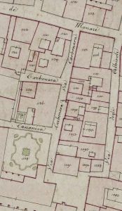 Particolare tratto dal Catasto Gregoriano (1835) della città di Bologna, messo a disposizione dall'Archivio di Stato di Roma con il progetto "Imago II".