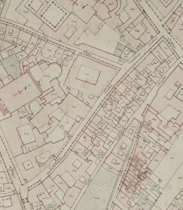 Particolare tratto dal Catasto Gregoriano (1835) della città di Bologna, messo a disposizione dall'Archivio di Stato di Roma con il progetto "Imago II".