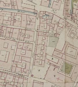 Particolare tratto dal Catasto Gregoriano (1835) della città di Bologna, messo a disposizione dall'Archivio di Stato di Roma con il progetto "Imago II".