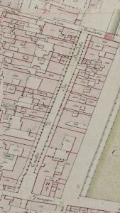 Particolare tratto dal Catasto Gregoriano (1835) della città di Bologna, messo a disposizione dall'Archivio di Stato di Roma con il progetto "Imago II".