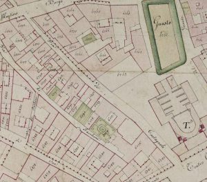Particolare tratto dal Catasto Gregoriano (1835) della città di Bologna, messo a disposizione dall'Archivio di Stato di Roma con il progetto "Imago II".