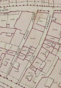 Particolare tratto dal Catasto Gregoriano (1835) della città di Bologna, messo a disposizione dall'Archivio di Stato di Roma con il progetto "Imago II".