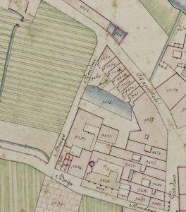 Particolare tratto dal Catasto Gregoriano (1835) della città di Bologna, messo a disposizione dall'Archivio di Stato di Roma con il progetto "Imago II".