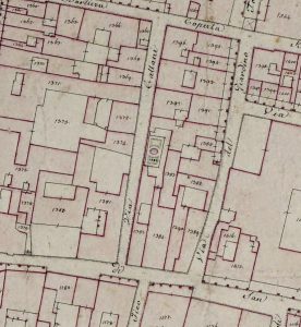 Particolare tratto dal Catasto Gregoriano (1835) della città di Bologna, messo a disposizione dall'Archivio di Stato di Roma con il progetto "Imago II".
