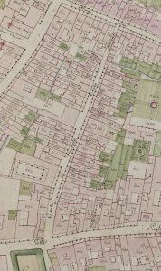 Particolare tratto dal Catasto Gregoriano (1835) della città di Bologna, messo a disposizione dall'Archivio di Stato di Roma con il progetto "Imago II".