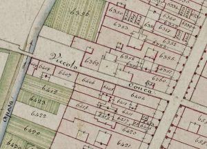 Particolare tratto dal Catasto Gregoriano (1835) della città di Bologna, messo a disposizione dall'Archivio di Stato di Roma con il progetto "Imago II".