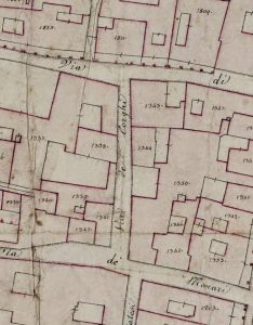 Particolare tratto dal Catasto Gregoriano (1835) della città di Bologna, messo a disposizione dall'Archivio di Stato di Roma con il progetto "Imago II".