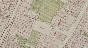 Particolare tratto dal Catasto Gregoriano (1835) della città di Bologna, messo a disposizione dall'Archivio di Stato di Roma con il progetto "Imago II".