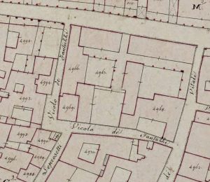 Particolare tratto dal Catasto Gregoriano (1835) della città di Bologna, messo a disposizione dall'Archivio di Stato di Roma con il progetto "Imago II".