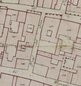 Particolare tratto dal Catasto Gregoriano (1835) della città di Bologna, messo a disposizione dall'Archivio di Stato di Roma con il progetto "Imago II".