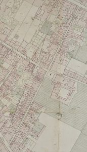 Particolare tratto dal Catasto Gregoriano (1835) della città di Bologna, messo a disposizione dall'Archivio di Stato di Roma con il progetto "Imago II".