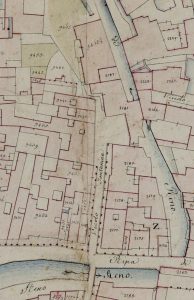Particolare tratto dal Catasto Gregoriano (1835) della città di Bologna, messo a disposizione dall'Archivio di Stato di Roma con il progetto "Imago II".