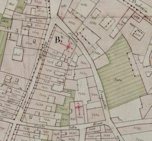 Particolare tratto dal Catasto Gregoriano (1835) della città di Bologna, messo a disposizione dall'Archivio di Stato di Roma con il progetto "Imago II".