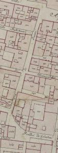 Particolare tratto dal Catasto Gregoriano (1835) della città di Bologna, messo a disposizione dall'Archivio di Stato di Roma con il progetto "Imago II".