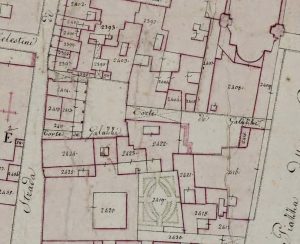 Particolare tratto dal Catasto Gregoriano (1835) della città di Bologna, messo a disposizione dall'Archivio di Stato di Roma con il progetto "Imago II".