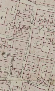 Particolare tratto dal Catasto Gregoriano (1835) della città di Bologna, messo a disposizione dall'Archivio di Stato di Roma con il progetto "Imago II".