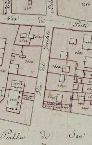 Particolare tratto dal Catasto Gregoriano (1835) della città di Bologna, messo a disposizione dall'Archivio di Stato di Roma con il progetto "Imago II".