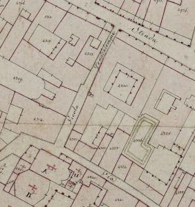 Particolare tratto dal Catasto Gregoriano (1835) della città di Bologna, messo a disposizione dall'Archivio di Stato di Roma con il progetto "Imago II".