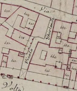 Particolare tratto dal Catasto Gregoriano (1835) della città di Bologna, messo a disposizione dall'Archivio di Stato di Roma con il progetto "Imago II".