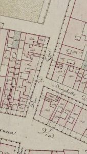 Particolare tratto dal Catasto Gregoriano (1835) della città di Bologna, messo a disposizione dall'Archivio di Stato di Roma con il progetto "Imago II".