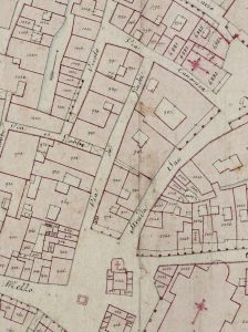 Particolare tratto dal Catasto Gregoriano (1835) della città di Bologna, messo a disposizione dall'Archivio di Stato di Roma con il progetto "Imago II".