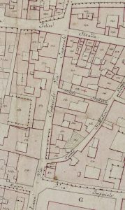 Particolare tratto dal Catasto Gregoriano (1835) della città di Bologna, messo a disposizione dall'Archivio di Stato di Roma con il progetto "Imago II".