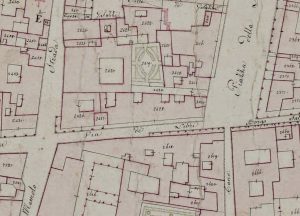 Particolare tratto dal Catasto Gregoriano (1835) della città di Bologna, messo a disposizione dall'Archivio di Stato di Roma con il progetto "Imago II".