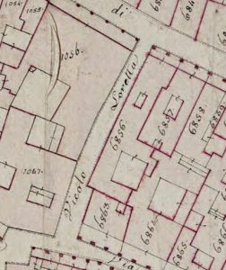 Particolare tratto dal Catasto Gregoriano (1835) della città di Bologna, messo a disposizione dall'Archivio di Stato di Roma con il progetto "Imago II"..