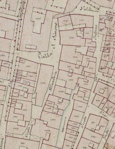 Particolare tratto dal Catasto Gregoriano (1835) della città di Bologna, messo a disposizione dall'Archivio di Stato di Roma con il progetto "Imago II".