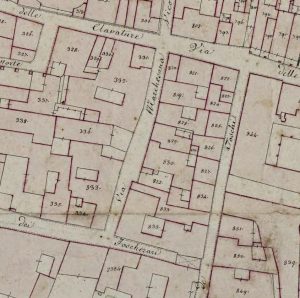 Particolare tratto dal Catasto Gregoriano (1835) della città di Bologna, messo a disposizione dall'Archivio di Stato di Roma con il progetto "Imago II".